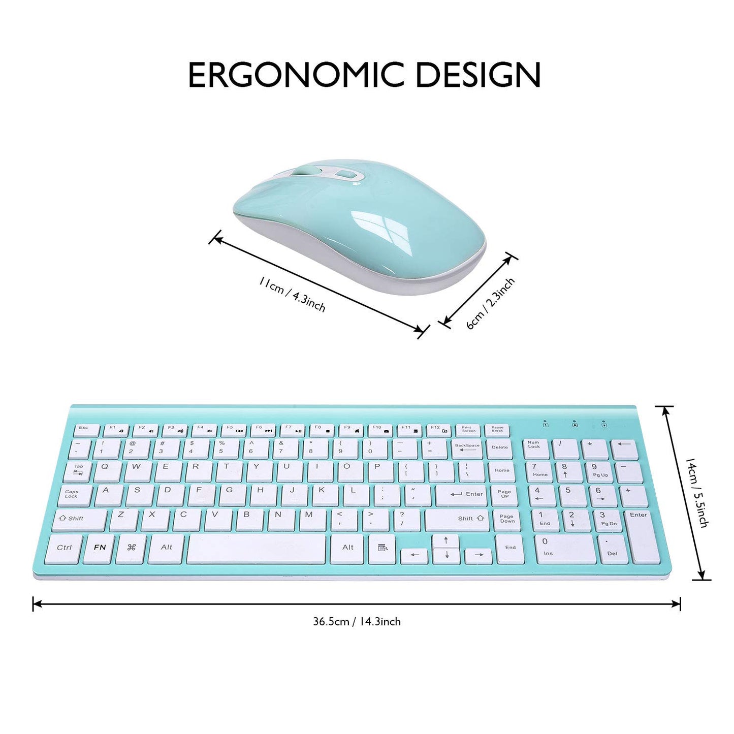 Cimetech Wireless Keyboard Mouse and Combo, Compact Full Size Keyboard and Mouse Set 2.4G Ultra-Thin Sleek Design for Windows, Computer, Desktop, PC, Notebook, Laptop-Blue