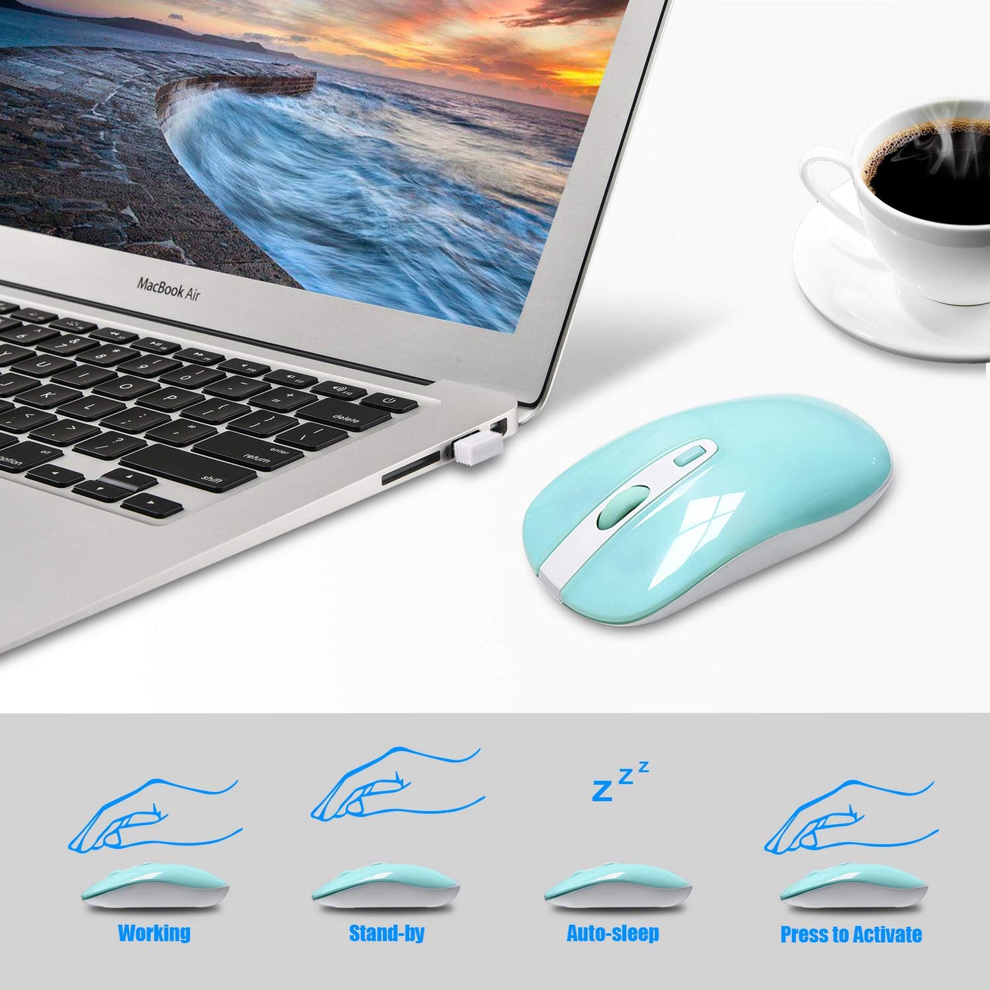 Cimetech Wireless Keyboard Mouse and Combo, Compact Full Size Keyboard and Mouse Set 2.4G Ultra-Thin Sleek Design for Windows, Computer, Desktop, PC, Notebook, Laptop-Blue