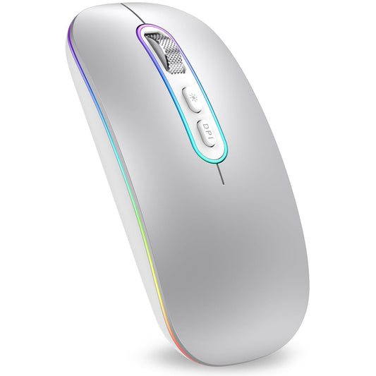 Cimetech Wireless Bluetooth Mouse, Slim Rechargeable Mac Mouse, Computer Mice with Dual Mode (Bluetooth 5.1 and 2.4G) (Silver)