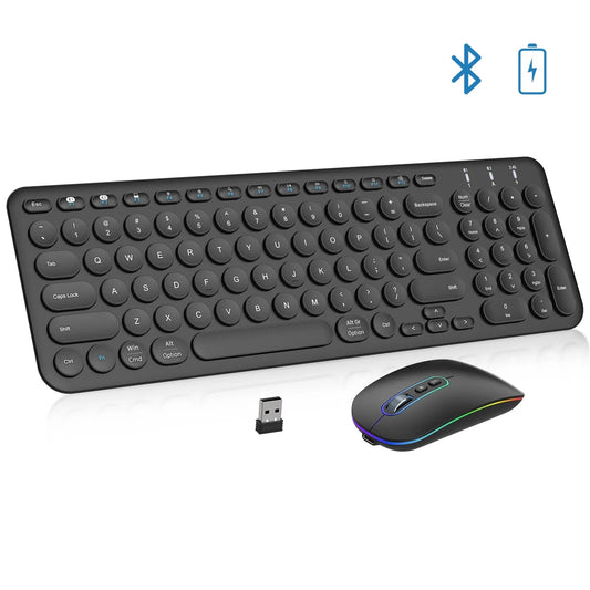 Bluetooth Keyboard and Mouse, cimetech Rechargeable Dual-Mode (Bluetooth 5.1 + USB) Wireless Keyboard and Mouse Combo, Ultra-Slim Multi-Device Keyboard for Mac, iPad, Computer, PC, Windows - Black