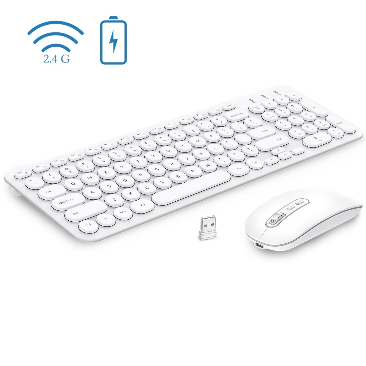 Rechargeable Keyboard and Mouse, cimetech Wireless Keyboard and Mouse Combo, 2.4G Ultra-Slim Multi-Device Keyboard for Computer/Laptop/PC/Windows(white)