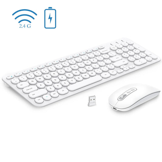 Rechargeable Keyboard and Mouse, cimetech Wireless Keyboard and Mouse Combo, 2.4G Ultra-Slim Multi-Device Keyboard for Computer/Laptop/PC/Windows(white)