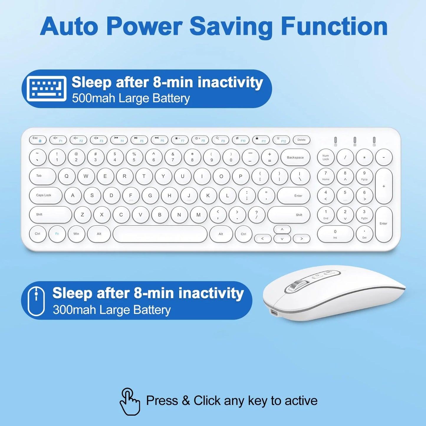 Rechargeable Keyboard and Mouse, cimetech Wireless Keyboard and Mouse Combo, 2.4G Ultra-Slim Multi-Device Keyboard for Computer/Laptop/PC/Windows(white)