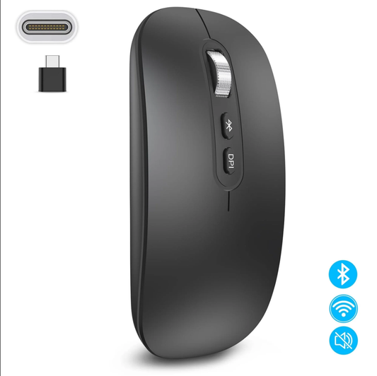 cntorich USB C Wireless Mouse, Rechargeable Dual-Mode Mouse(Type-c and Bluetooth), Silent Mice with Type C Receiver for MacBook Air/Pro, Slim Travel Mice for iPad Mac Laptop PC Computer, Black