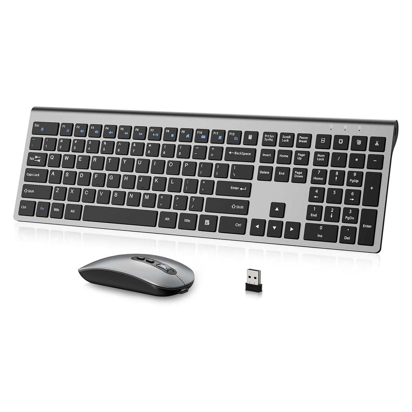 Rechargeable Wireless Keyboard and Mouse Combo, cimetech Full Size Silent Ergonomic Scissor Keyboard and Optical Mouse Set, 2.4G Lag-Free Cordless Keyboard Mice for Computer,Mac,Laptop,Windows-Gray