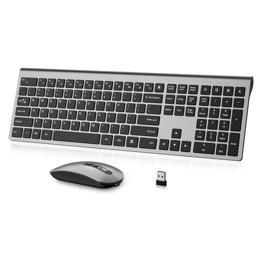 Rechargeable Wireless Keyboard and Mouse Combo, cimetech Full Size Silent Ergonomic Scissor Keyboard and Optical Mouse Set, 2.4G Lag-Free Cordless Keyboard Mice for Computer,Mac,Laptop,Windows-Gray