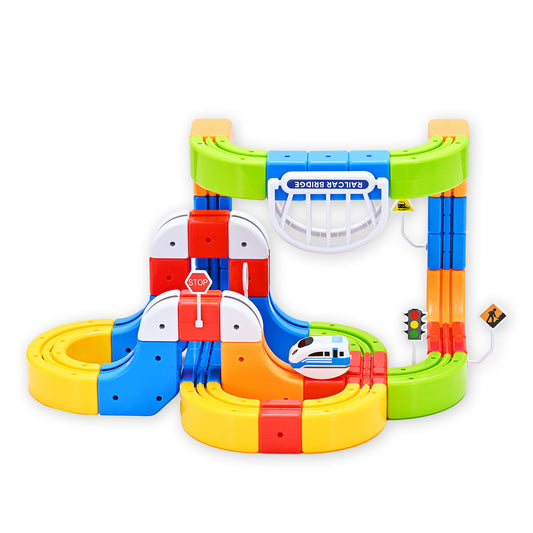 RaceGT Electric Train Set for Kids, 41Pcs Build 3D DIY Track Building Kits with Train and Traffic Signs, STEM Car Toy Set for Kids, 3 4 5 6 7 8 Years Old Boys & Girls Birthday