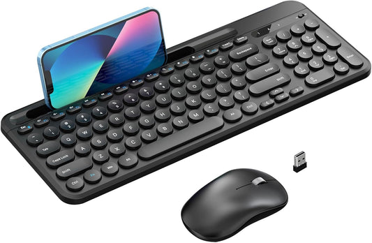 RaceGT Computer Keyboards & Mice, Wireless USB 2.4G Standard Keyboard & Mouse Set, Keyboard with Tablet Phone Holder, Silent Optical Mouse, Black