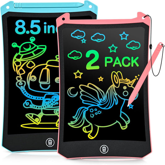 2 Pack LCD Writing Tablet, 8.5 inch Reusable Drawing Pad for Kids, Colourful Screen Drawing Tablet Doodle Board w/ Stylus Pen, Toy for 3 4 5 6 7 8 Years Old Kids, Gifts for Kids and Adults