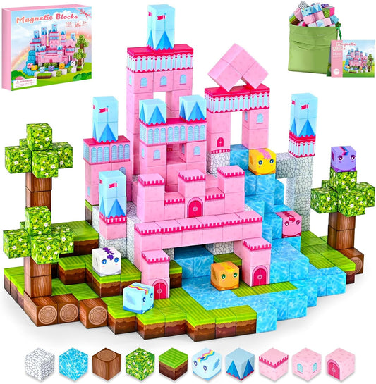 Magnetic Blocks for Girls Toys- 100pcs Magnet Castle Building Set, Magnetic Toys for Montessori Toddler, Birthday Gifts for Kids 3+ Years Old, STEM Montessori Sensory Toys for Boys & Girls