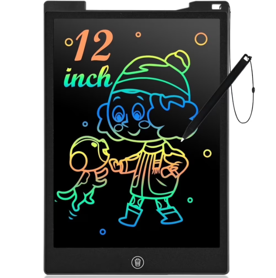 LCD Writing Tablet, 12 inch Reusable Drawing Pad for Kids, Colourful Screen Drawing Tablet Doodle Board w/ Stylus Pen, Toy for 3 4 5 6 7 8 Years, Travel Games Toys Gifts for Kids and Adults, Black