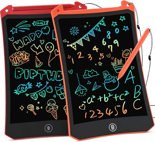 2 Pack LCD Doodle Board, 8.5 inch Reusable Drawing Tablet for Kids, LCD Writing Tablet Board w/ Stylus Pen, Pad for Boys and Girls, Birthday Gifts Travel Games Toys for Kids and Adults, Red & Orange