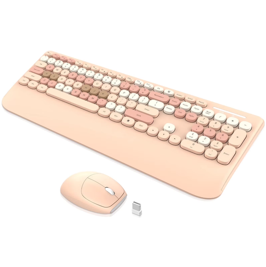 RaceGT Wireless Keyboard and Mouse Combo, Ergonomic Keyboard with Wrist Rest, Sleep Mode, Silent 2.4GHz Cordless Keyboard Mouse Combo for Computer, Laptop, PC, Mac, Windows - Cute Brown, Milk Tea