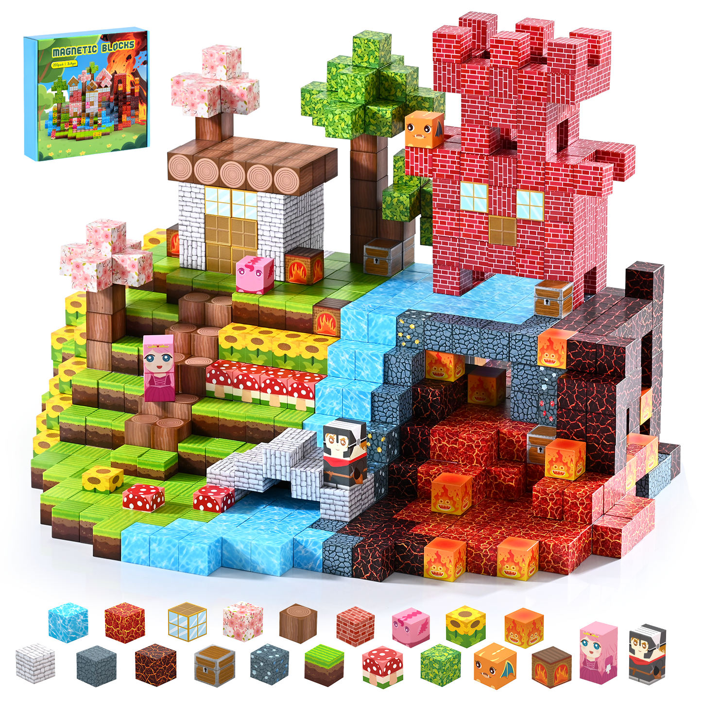 Magnetic Blocks, Upgraded 200pcs Magnet Tiles Building Set for Boys & Girls, Magnetic Cubes Toys, STEM Montessori Sensory Toys for Kids, Birthday Festival Gifts for Ages 3+ Years Old (Lava)