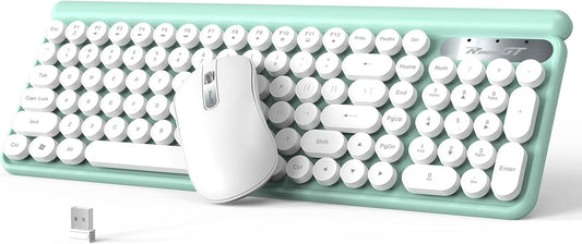 Wireless Keyboard and Mouse Combo, RaceGT Typewriter Keyboard Mouse Combo, 2.4G Silent USB Mouse, Quiet Cordless Cute Retro Keyboard Mouse Set, for Windows, Computer, Desktop, PC, Laptop, Green