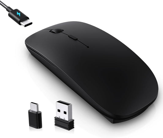 RaceGT USB C Wireless Mouse, Rechargeable Portable Silent Mouse Nano USB and Type C Receiver Dual Mode Wireless Mice, Slim Travel Mouse for MacBook Air, Laptop, Mac, MacBook, Chromebook, Android, PC