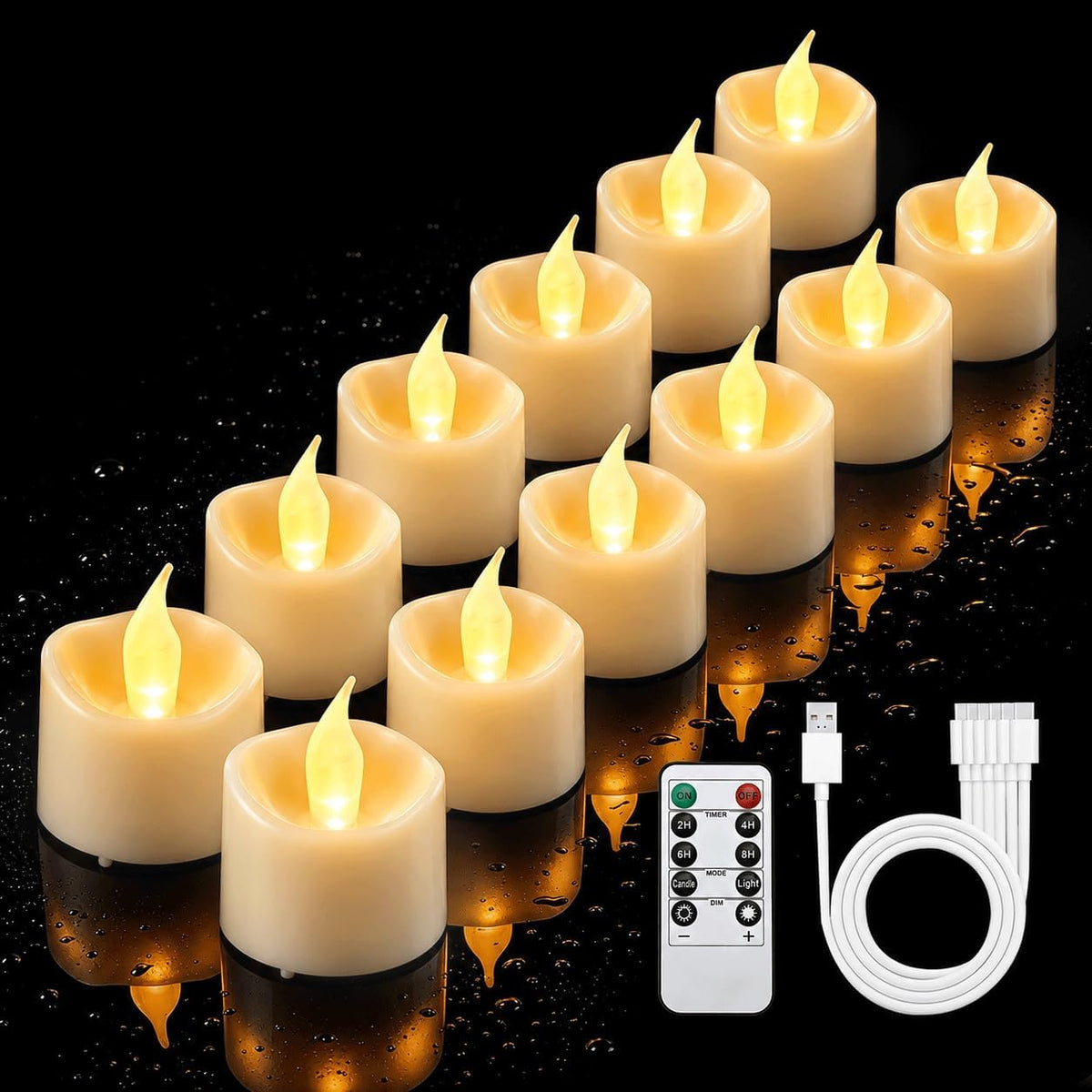 12PCS LED Rechargeable Tealight Candles with Remote Timer, Battery Operated Flameless Tea Light Candle, Fake Flickering Votive Candles for Home Centerpiece Table,Anniversary, Halloween, Ramadan Decor
