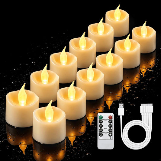 12PCS LED Rechargeable Tealight Candles with Remote Timer, Battery Operated Flameless Tea Light Candle, Fake Flickering Votive Candles for Home Centerpiece Table,Anniversary, Halloween, Ramadan Decor