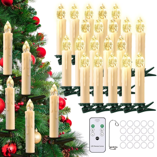 20PCS Floating Candles with Remote Control, Christmas Decoration Flickering Magic Hanging Flameless Candles with Clips/Hooks, Fall Table Decor Home Room Birthday Party Anniversaries
