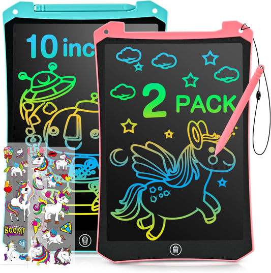 2 Pack LCD Writing Tablet, 10 inch Reusable Drawing Pad for Kids, Colourful Screen Drawing Tablet Doodle Board w/ Stylus Pen, Toy for 3 4 5 6 7 8 Years Old, Gifts for Kids and Adults, Pink & Blue