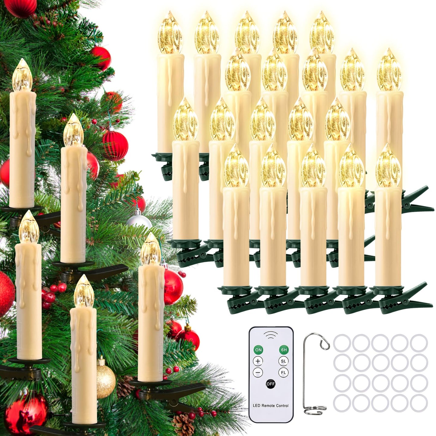 Floating Candles with Remote Control, Christmas Decoration 20pcs Flickering Magic Hanging Flameless Candles with Clips/Hooks, Fall Table Decor Home Room Birthday Party Anniversaries