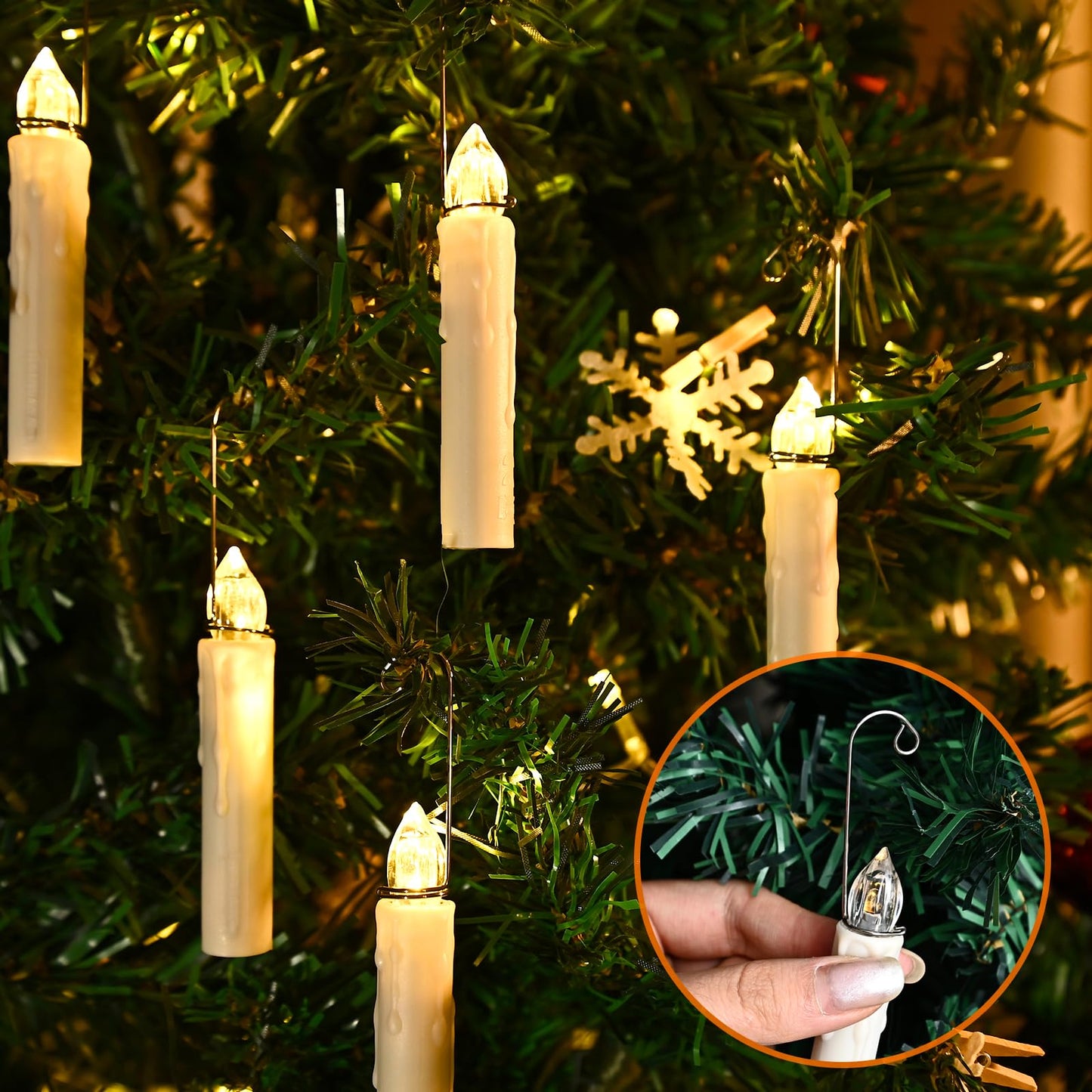 Floating Candles with Remote Control, Christmas Decoration 20pcs Flickering Magic Hanging Flameless Candles with Clips/Hooks, Fall Table Decor Home Room Birthday Party Anniversaries