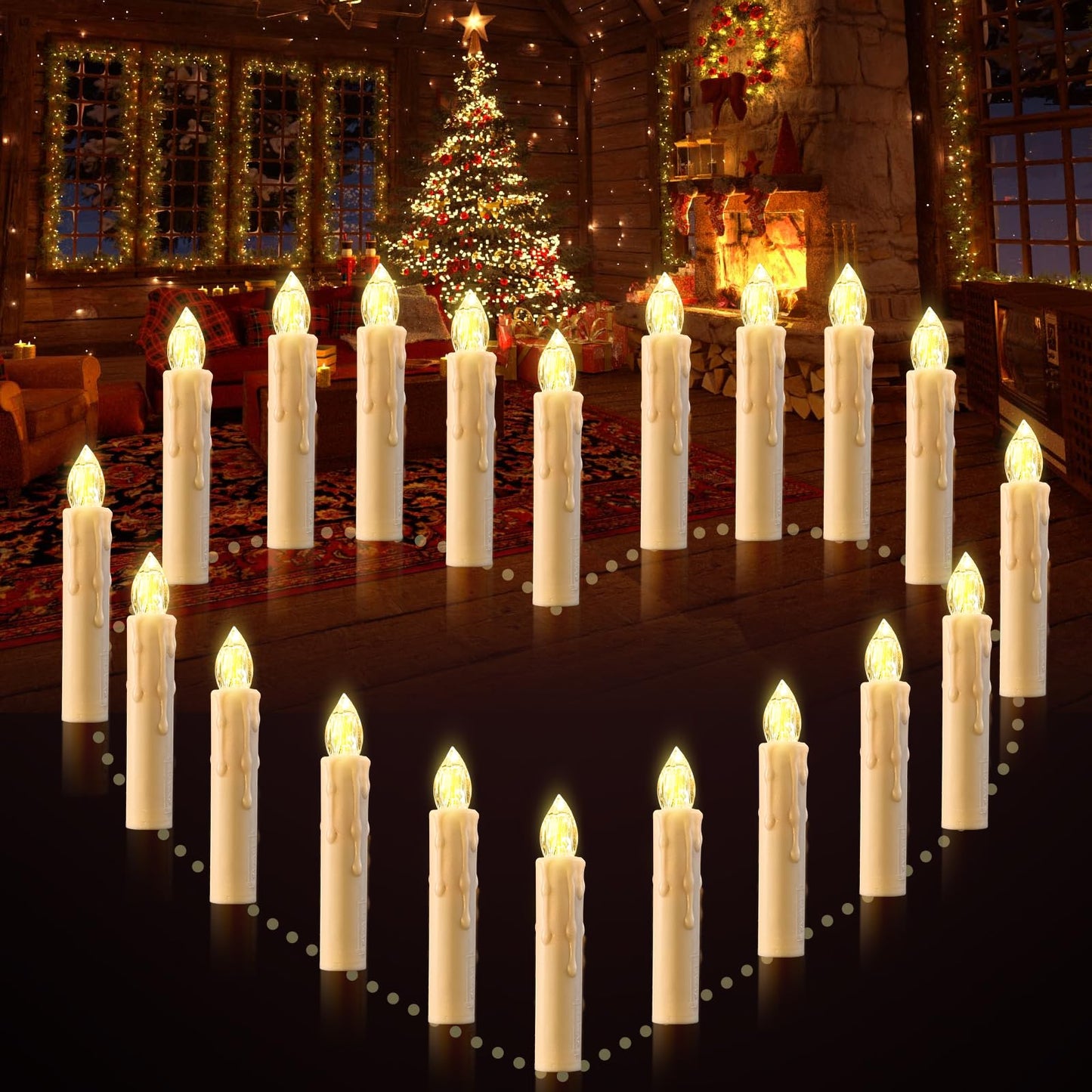 Floating Candles with Remote Control, Christmas Decoration 20pcs Flickering Magic Hanging Flameless Candles with Clips/Hooks, Fall Table Decor Home Room Birthday Party Anniversaries