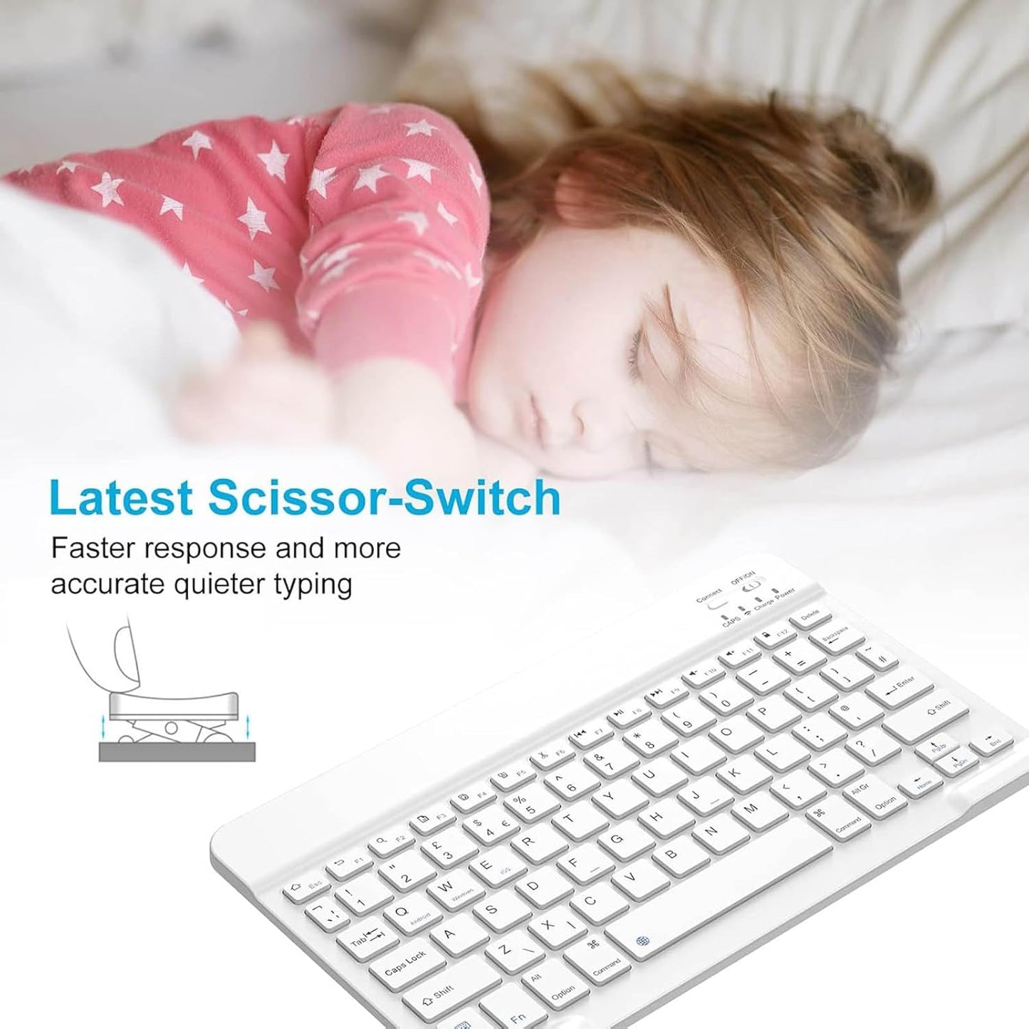 Cimetech Bluetooth Keyboard, Ultra-Slim Wireless Keyboard Quiet Portable Design with Built-in Rechargeable Battery, Fast Charging for iPad, iPhone, MacBook, Tablet,IOS, Android 3.0 and Above OS White
