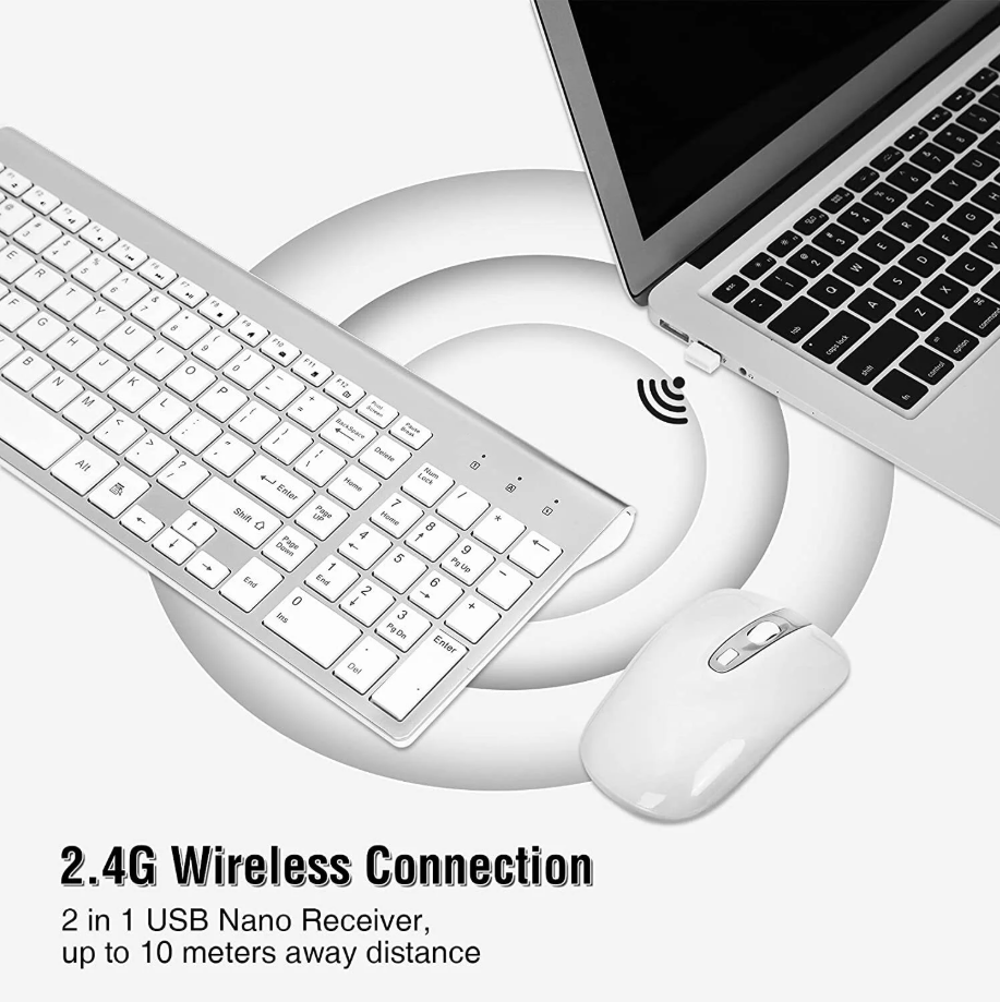 Wireless Keyboard Mouse Combo, Cimetech Compact Full Size Wireless Keyboard and Mouse Set 2.4G Ultra-Thin Sleek Design for Windows, Computer, Desktop, PC, Notebook, Laptop-Silver