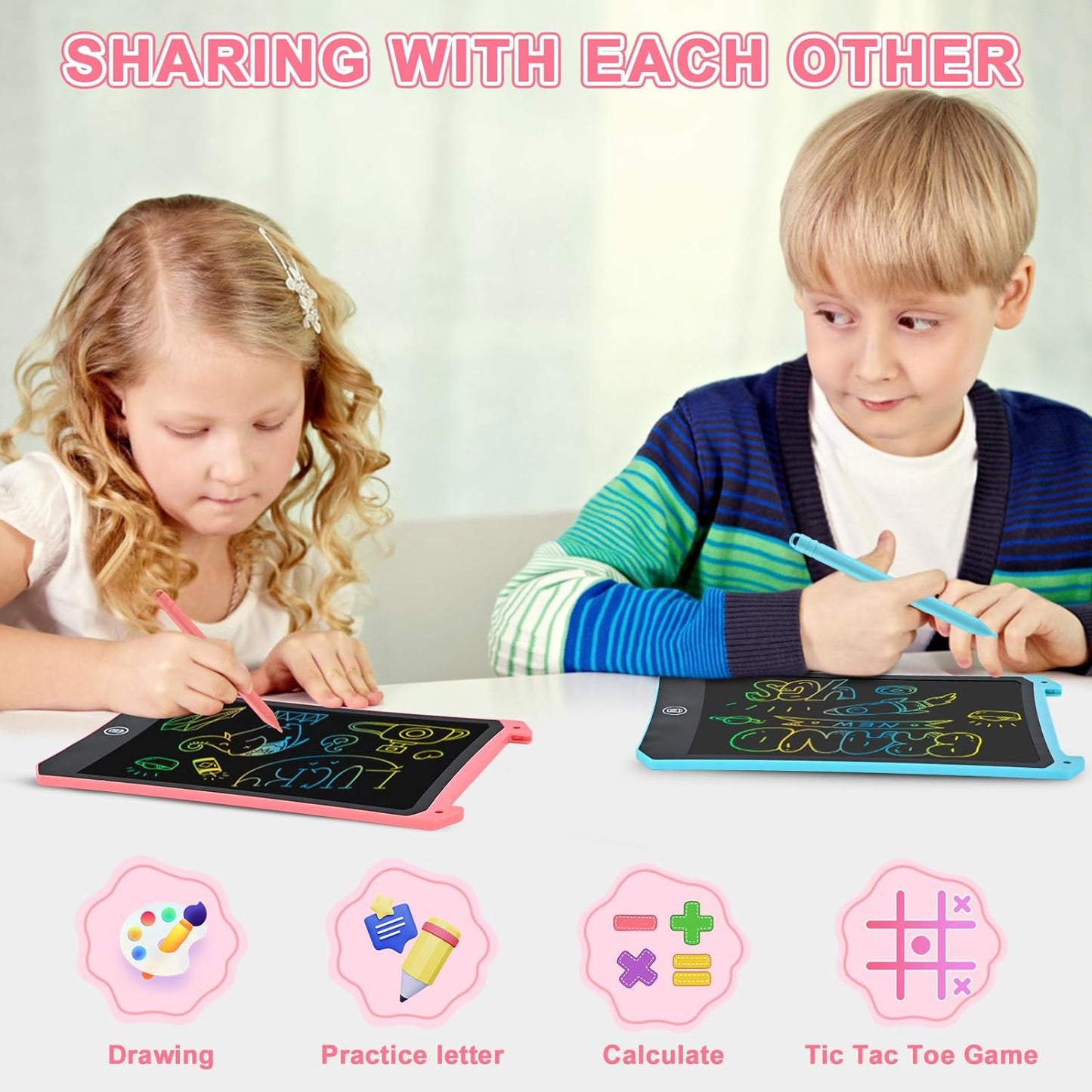 2 Pack LCD Writing Tablet, 8.5 inch Reusable Drawing Pad for Kids, Colourful Screen Drawing Tablet Doodle Board w/ Stylus Pen, Toy for 3 4 5 6 7 8 Years Old Kids, Gifts for Kids and Adults