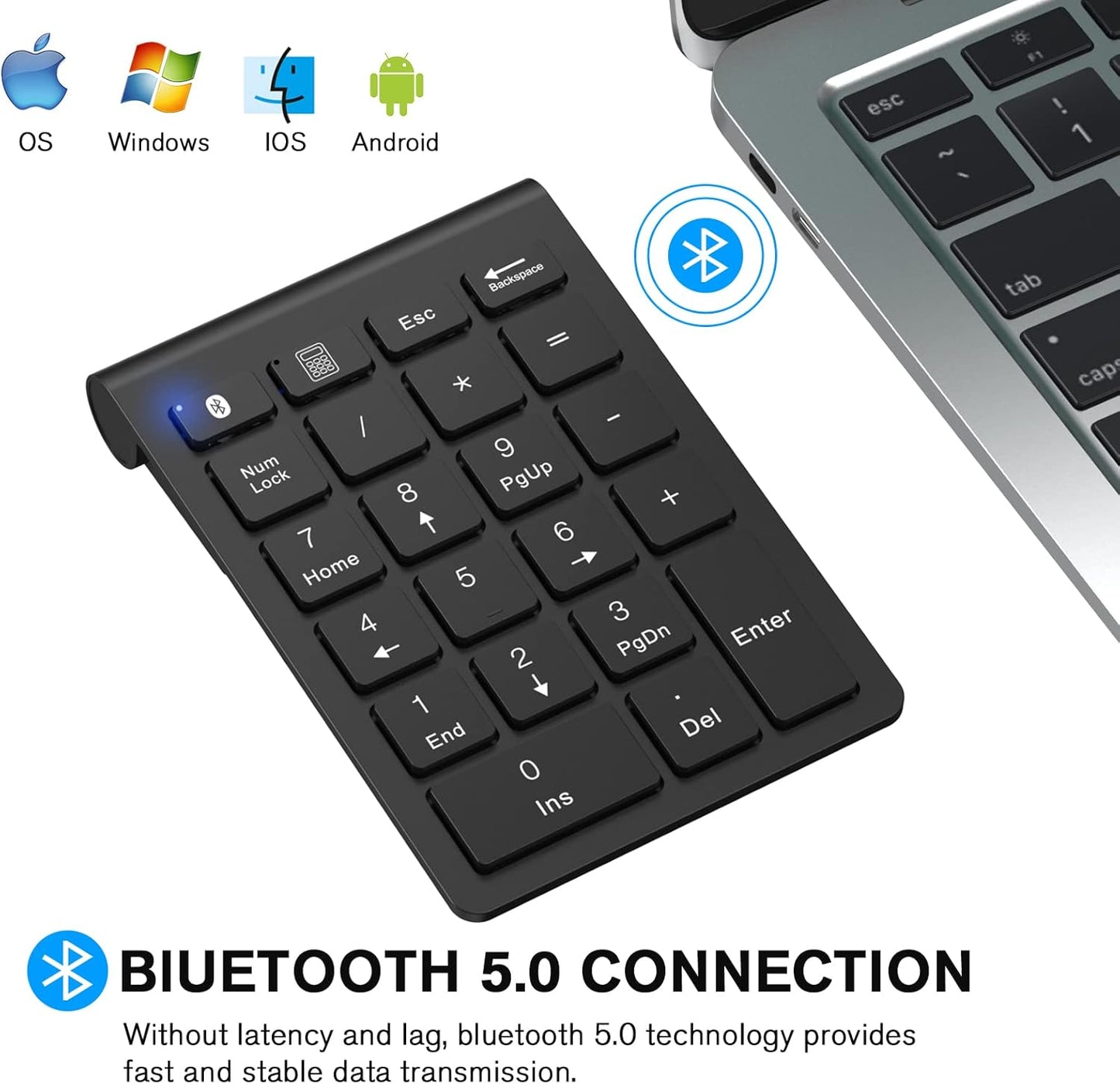 cimetech Bluetooth Numpad Wireless Number Pad with 22 Keys 10 Multifunctional Keys Multimedia Keys, Portable Mini Financial Accounting Wireless Numeric Pad for Windows/Laptop/Desktop/Notebook (Black)