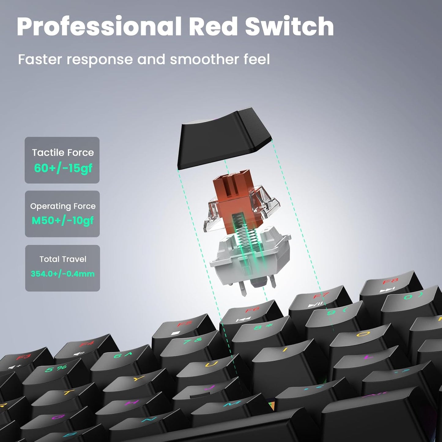 Wired Mechanical Keyboard,104 Keys Full Size LED Backlit Keyboard with Red Switch, Light Up USB Computer Gaming Keyboard for PC Mac Xbox Gamer