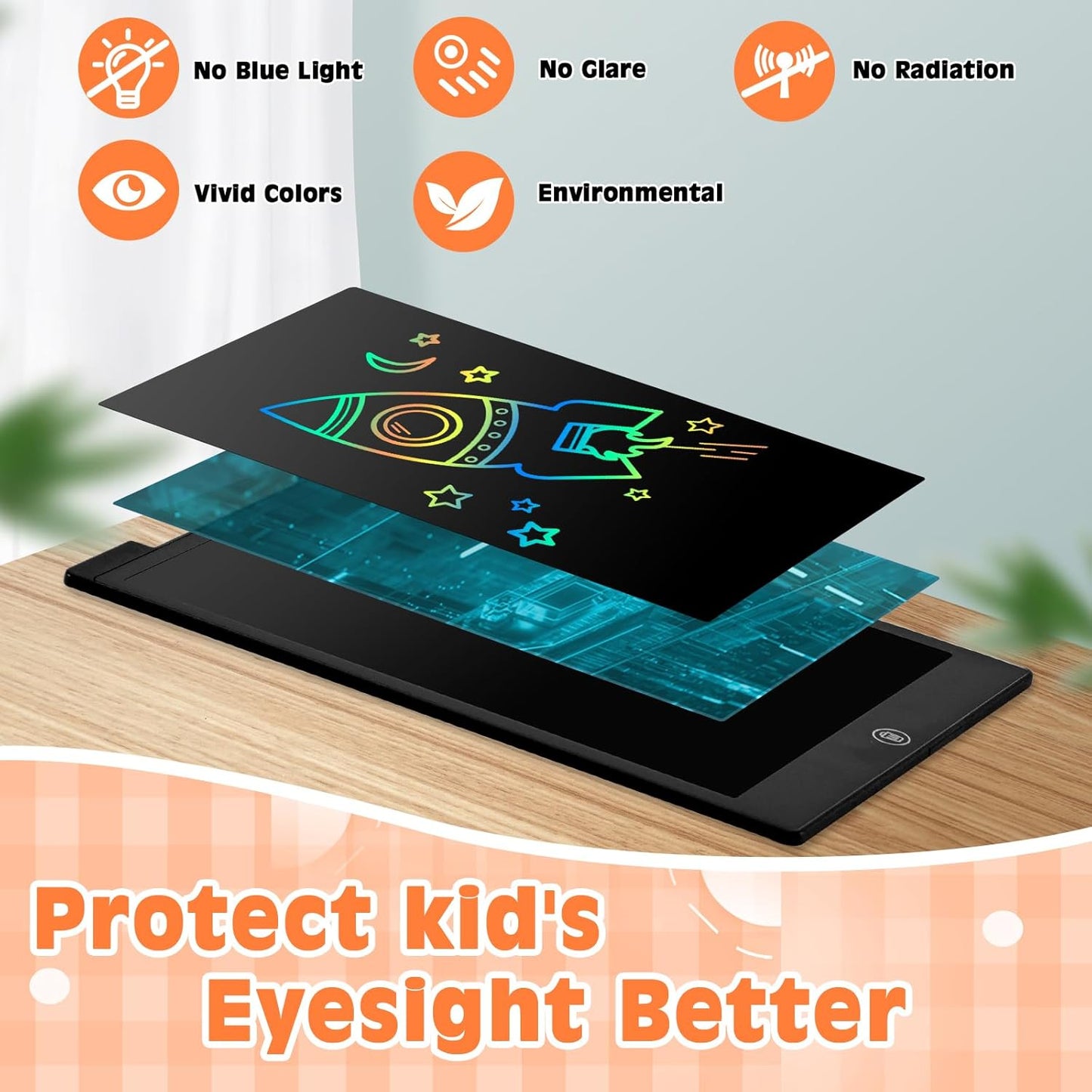 LCD Writing Tablet, 12 inch Reusable Drawing Pad for Kids, Colourful Screen Drawing Tablet Doodle Board w/ Stylus Pen, Toy for 3 4 5 6 7 8 Years, Travel Games Toys Gifts for Kids and Adults, Black