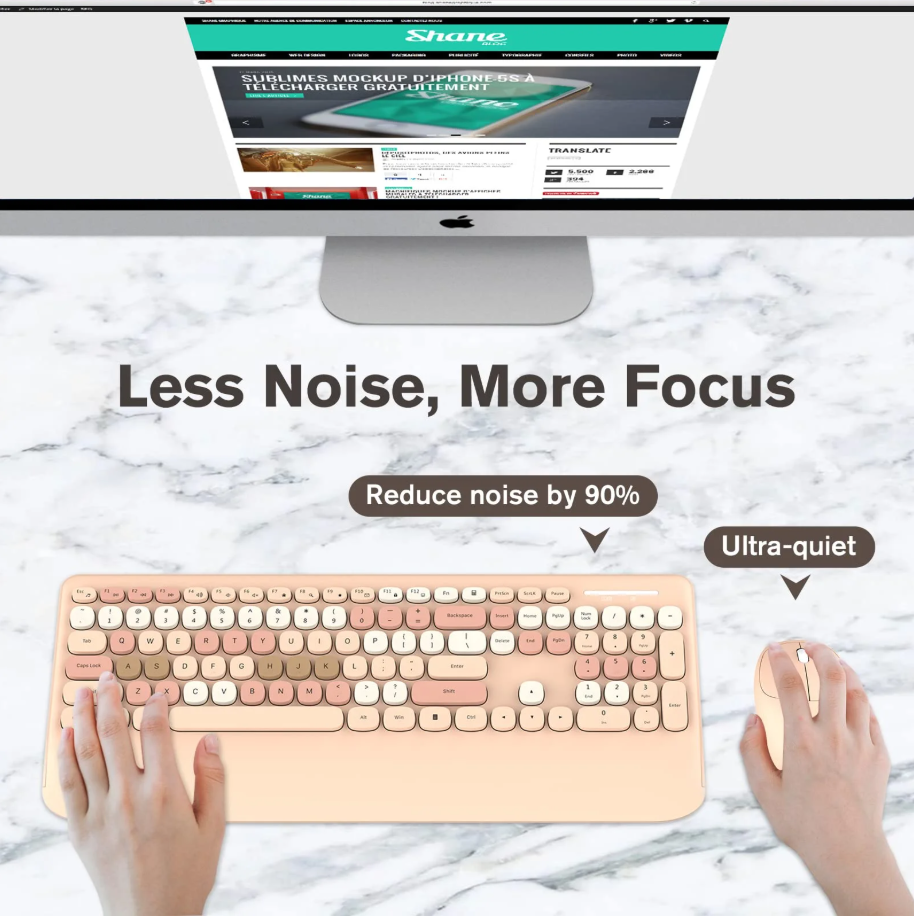 RaceGT Wireless Keyboard and Mouse Combo, Ergonomic Keyboard with Wrist Rest, Sleep Mode, Silent 2.4GHz Cordless Keyboard Mouse Combo for Computer, Laptop, PC, Mac, Windows - Cute Brown, Milk Tea