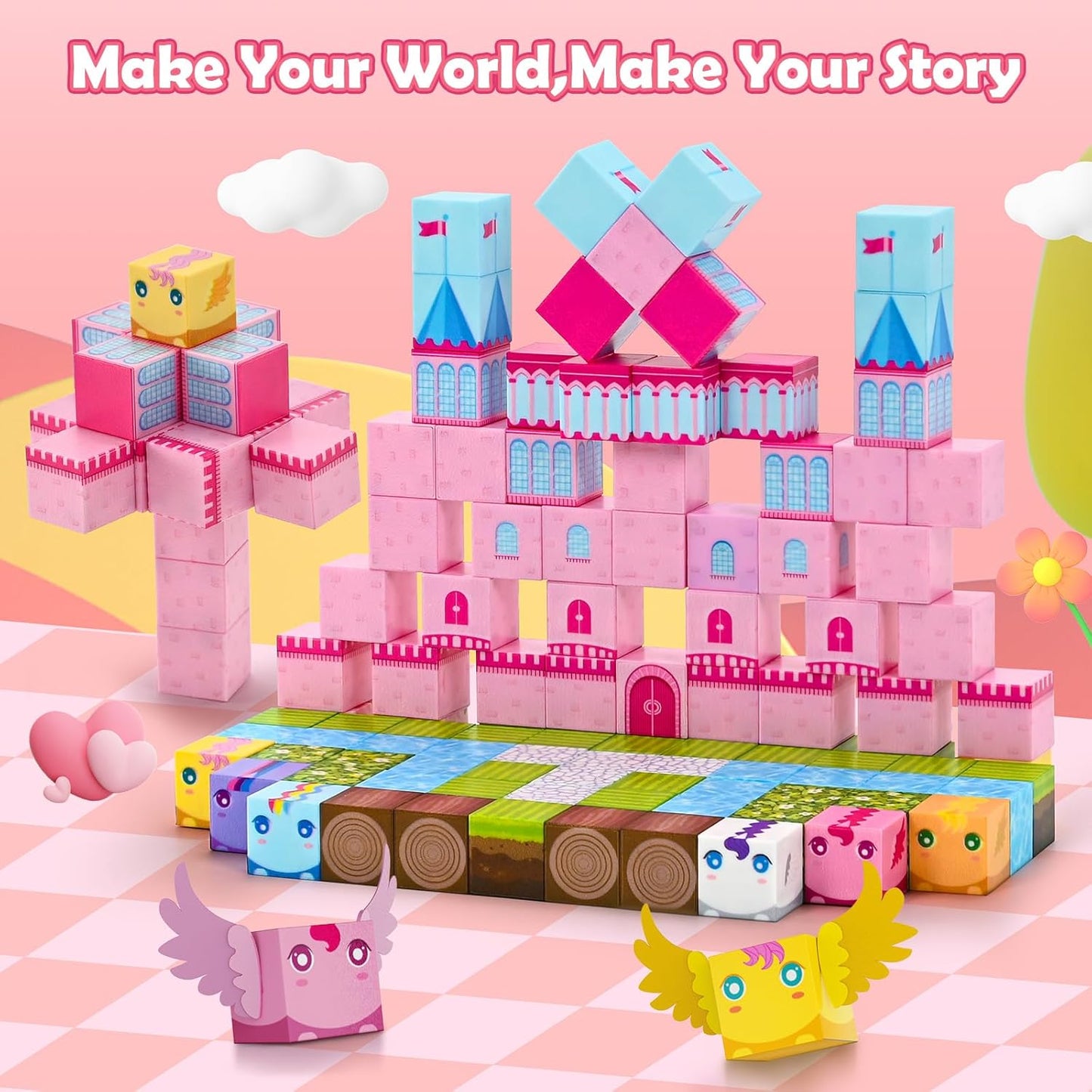 Magnetic Blocks for Girls Toys- 100pcs Magnet Castle Building Set, Magnetic Toys for Montessori Toddler, Birthday Gifts for Kids 3+ Years Old, STEM Montessori Sensory Toys for Boys & Girls