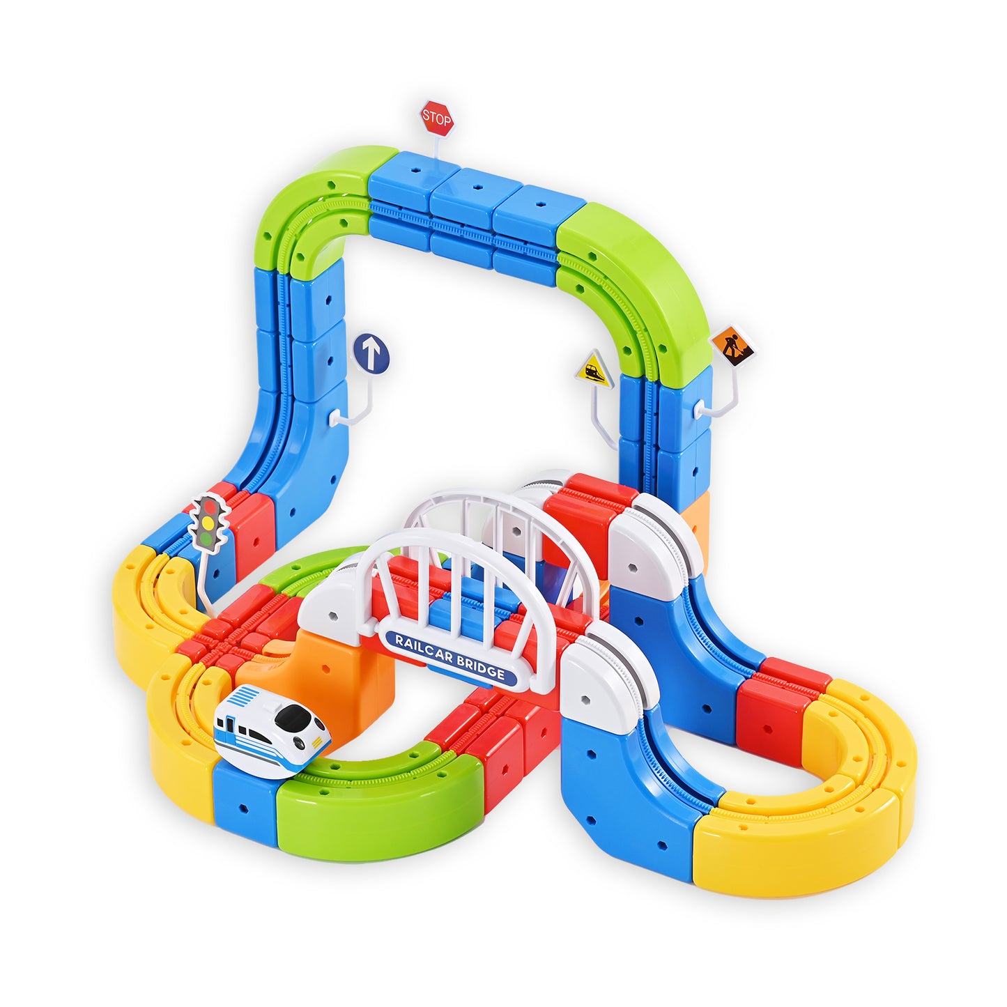 RaceGT Electric Train Set for Kids, 41Pcs Build 3D DIY Track Building Kits with Train and Traffic Signs, STEM Car Toy Set for Kids, 3 4 5 6 7 8 Years Old Boys & Girls Birthday