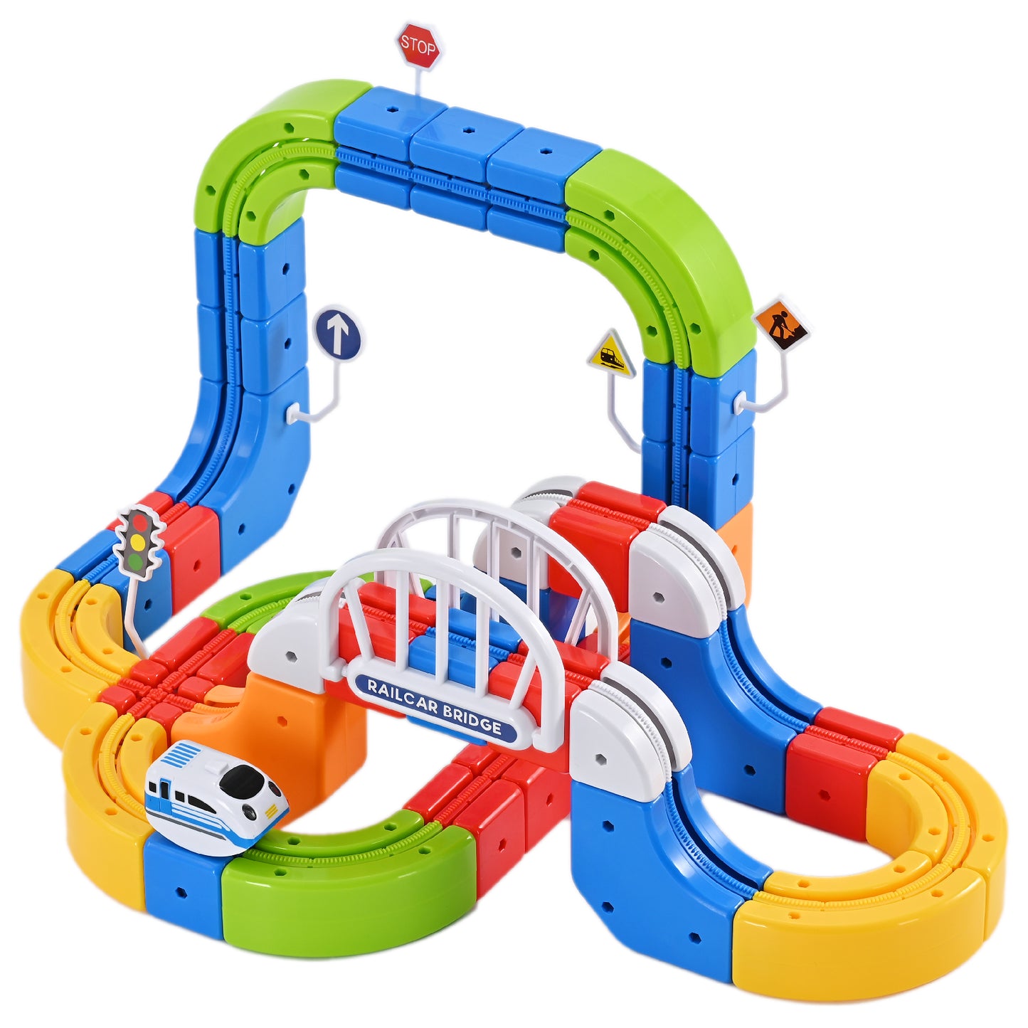 RaceGT Electric Train Set for Kids, 41Pcs Build 3D DIY Track Building Kits with Train and Traffic Signs, STEM Car Toy Set for Kids, 3 4 5 6 7 8 Years Old Boys & Girls Birthday