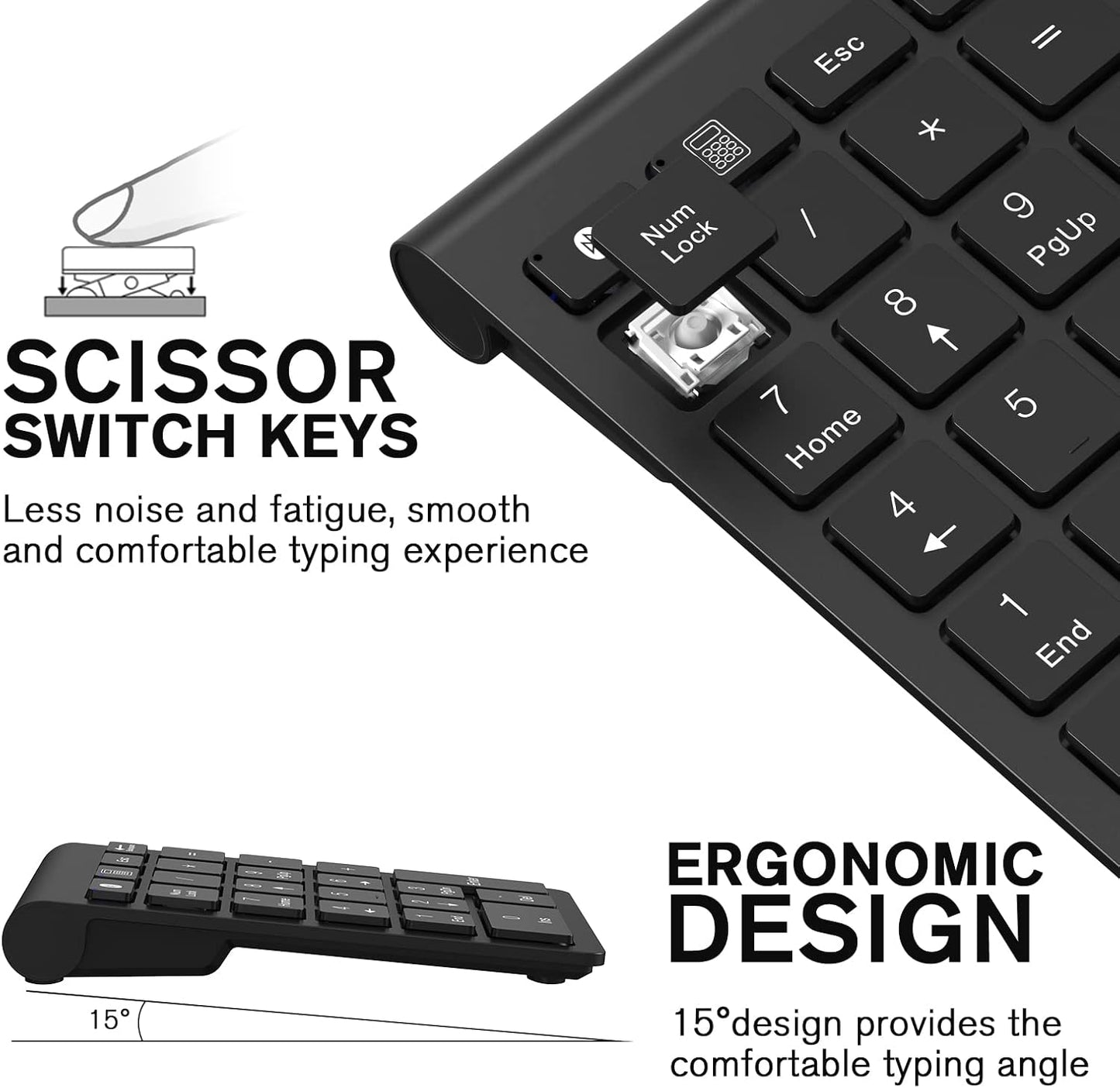 cimetech Bluetooth Numpad Wireless Number Pad with 22 Keys 10 Multifunctional Keys Multimedia Keys, Portable Mini Financial Accounting Wireless Numeric Pad for Windows/Laptop/Desktop/Notebook (Black)