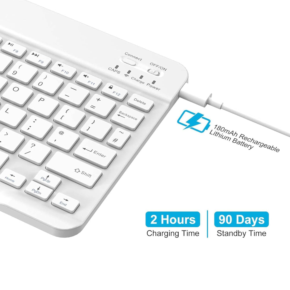 Cimetech Bluetooth Keyboard, Ultra-Slim Wireless Keyboard Quiet Portable Design with Built-in Rechargeable Battery, Fast Charging for iPad, iPhone, MacBook, Tablet,IOS, Android 3.0 and Above OS White
