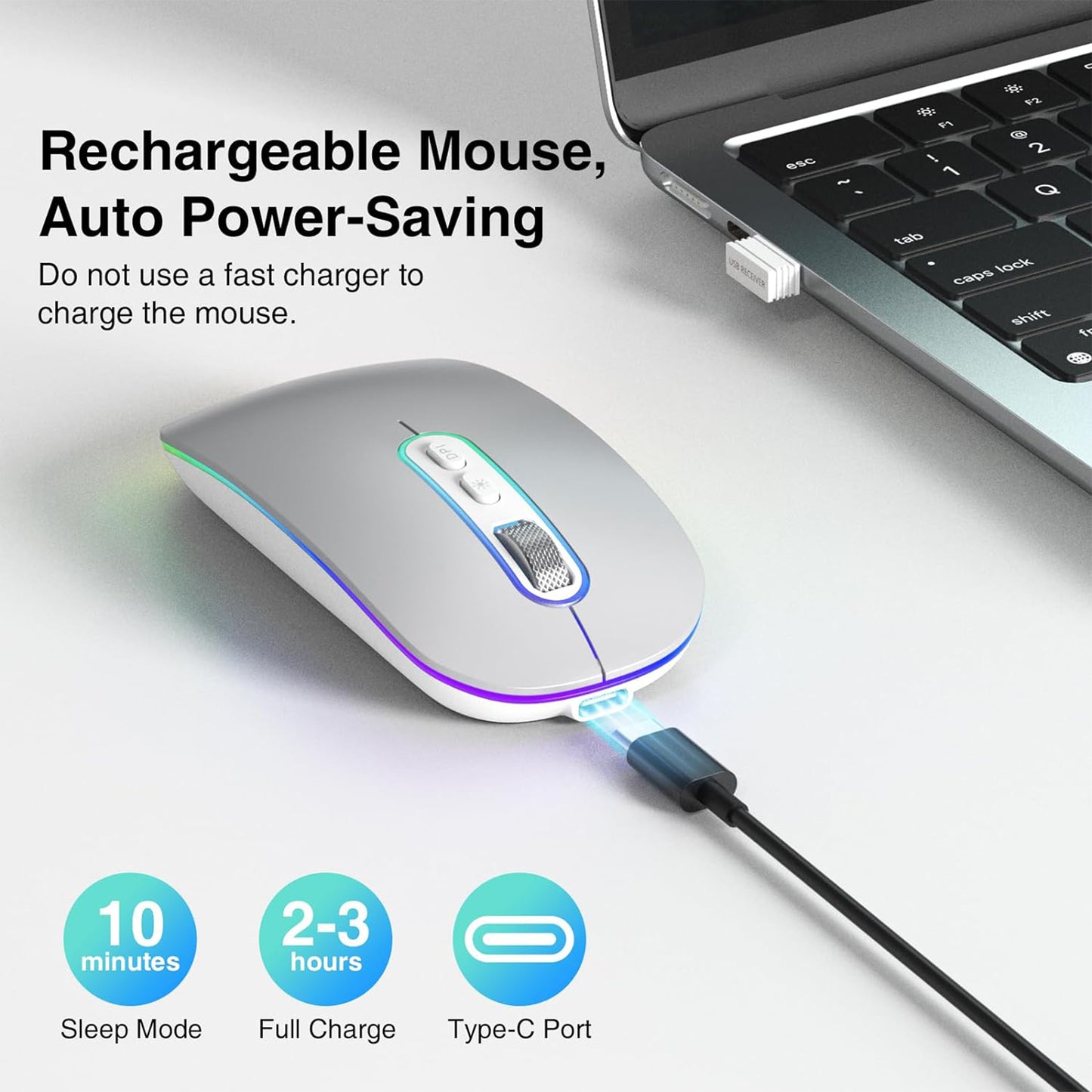 Cimetech Wireless Bluetooth Mouse, Slim Rechargeable Mac Mouse, Computer Mice with Dual Mode (Bluetooth 5.1 and 2.4G) (Silver)