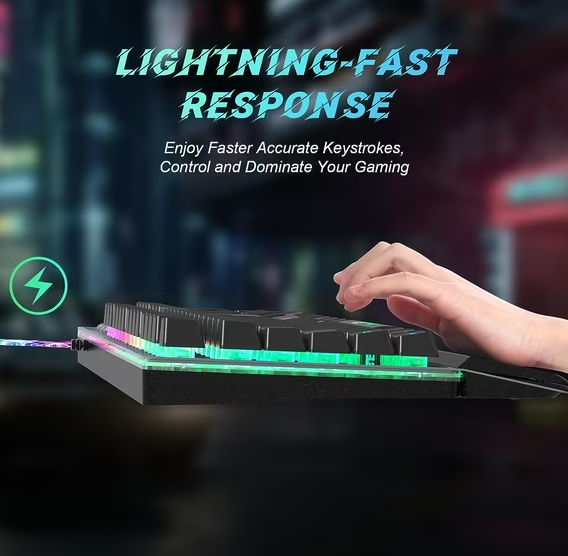 RaceGT Wired Mechanical Gaming Keyboard, RGB Backlit Computer Keyboard with Wrist Rest, 104 Keys Full Size Membrane Gaming Keyboard Splash-Proof Design Metal Panel for Windows, Mac, PC, Laptop