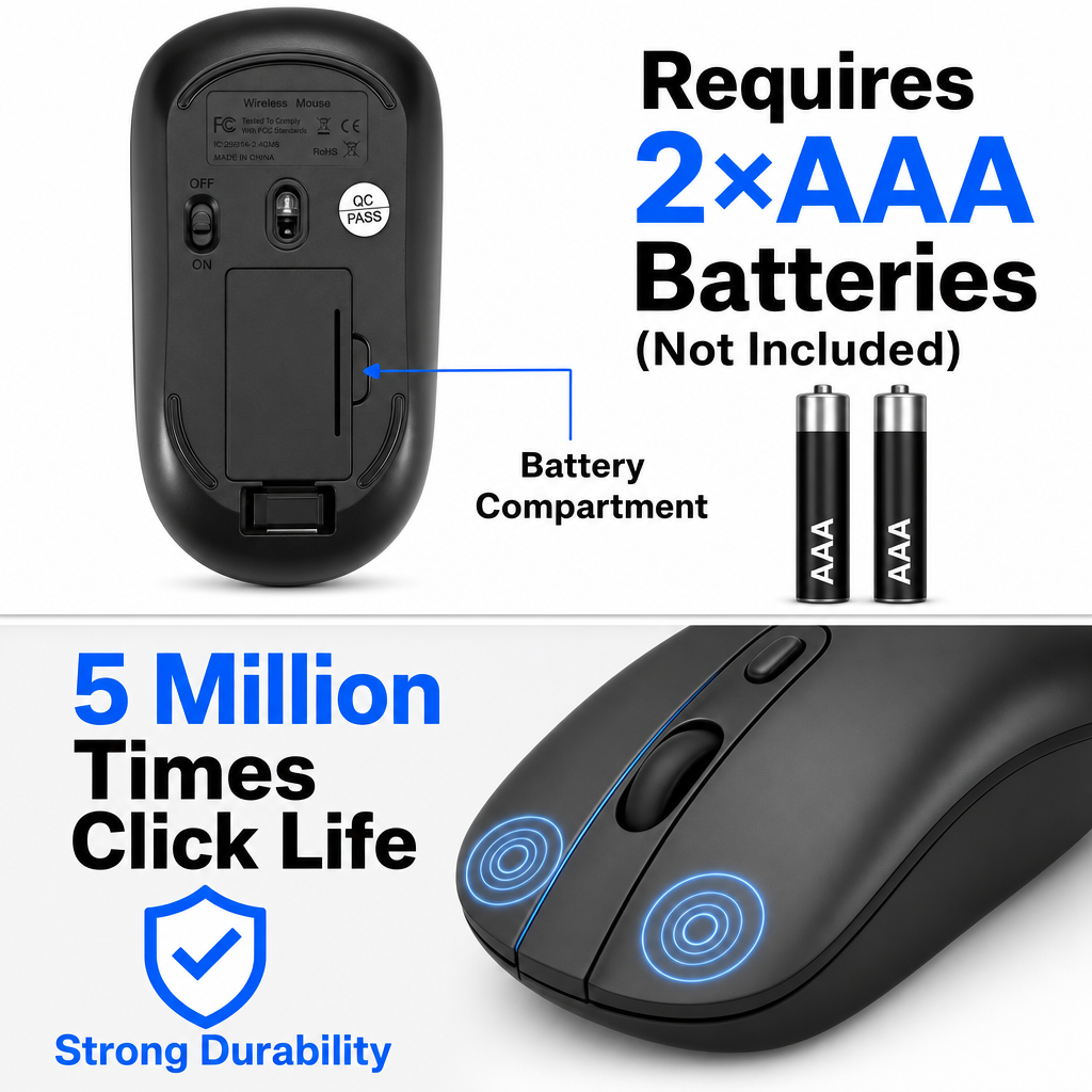 RaceGT Wireless Mouse Slim Ultra Thin 2.4G Wireless Computer Mouse with Type-C Nano USB Receiver, Portable Silent Office Mouse for Laptop Desktop PC, Portable Travel Office Mouse,Black