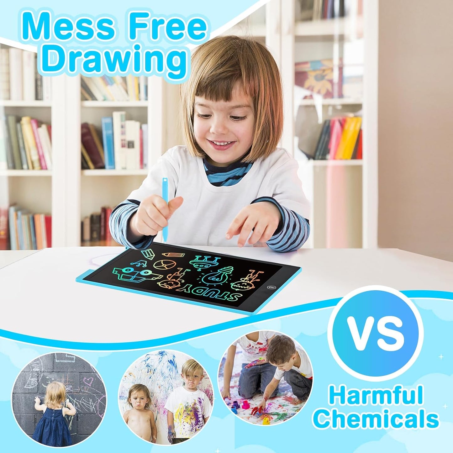 12 inch LCD Drawing Tablet, Cimetech LCD Writing Tablet, Electronic Digital Writing &Colorful Screen Doodle Board Gift for Kids and Adults at Home,School and Office (Blue)