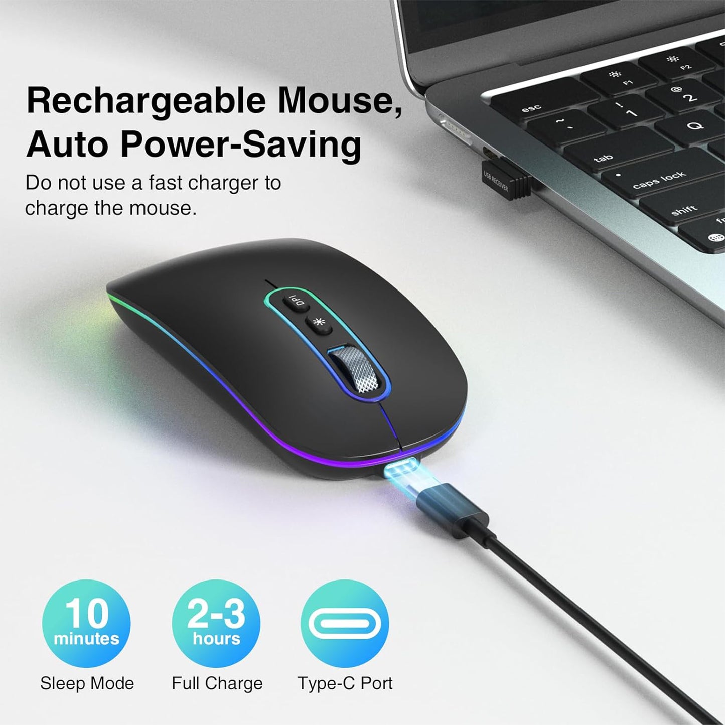 Cimetech Wireless Bluetooth Mouse, Slim Rechargeable Mac Mouse, Computer Mice with Dual Mode (Bluetooth 5.1 and 2.4G) (Silver)