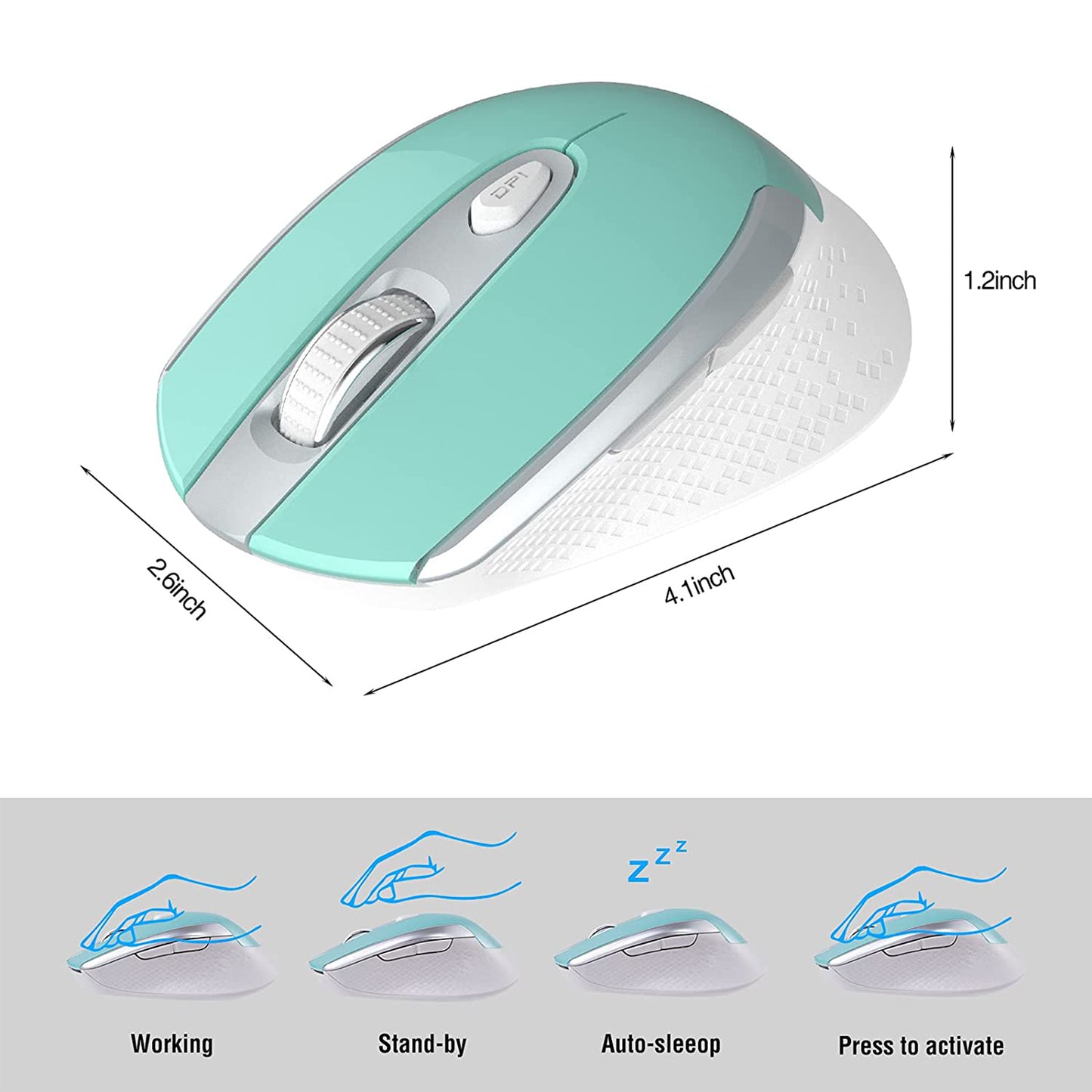 Computer Mouse Wireless, RaceGT 2.4G Ergonomic Optical Mouse, Computer Mouse for Laptop, PC, Computer, Chromebook, Notebook, Auto-sleep Mode, USB Receiver, 6 Buttons, 3 Adjustment DPI, Blue