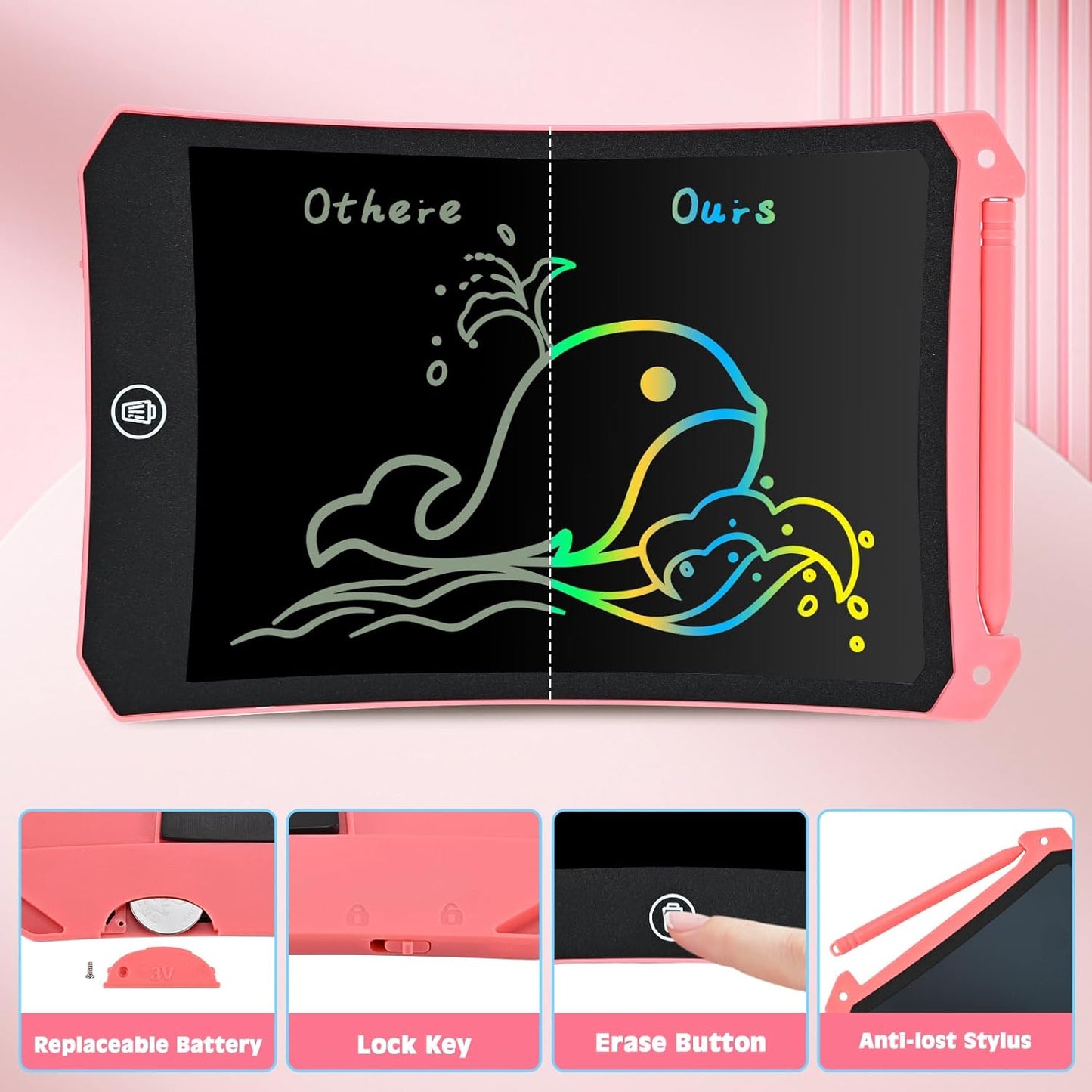 2 Pack LCD Writing Tablet, 8.5 inch Reusable Drawing Pad for Kids, Colourful Screen Drawing Tablet Doodle Board w/ Stylus Pen, Toy for 3 4 5 6 7 8 Years Old Kids, Gifts for Kids and Adults