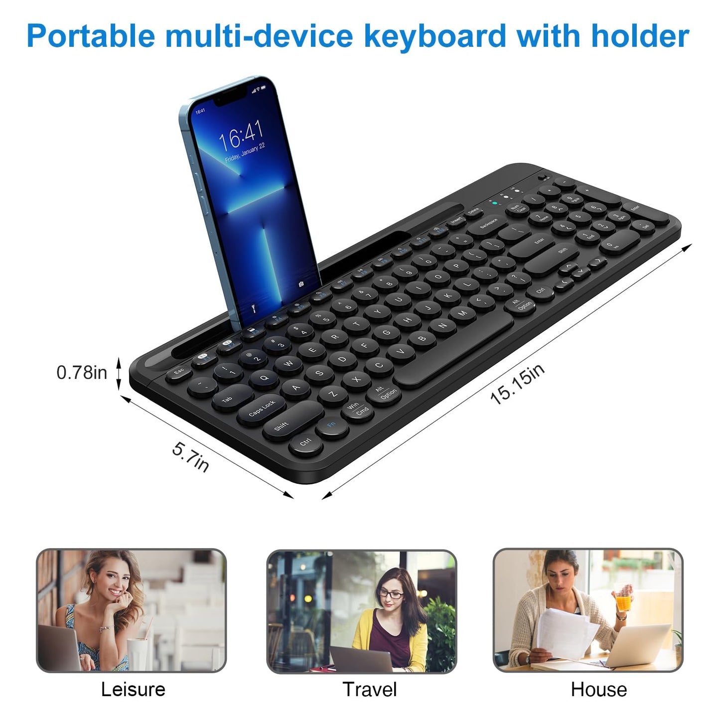 Bluetooth Keyboard, Dual Mode (BT 5.1+2.4G) Wireless Keyboard, Silent Computer Keyboard for Windows PC Laptop iPad Smartphone Tablet Android Mac, Black