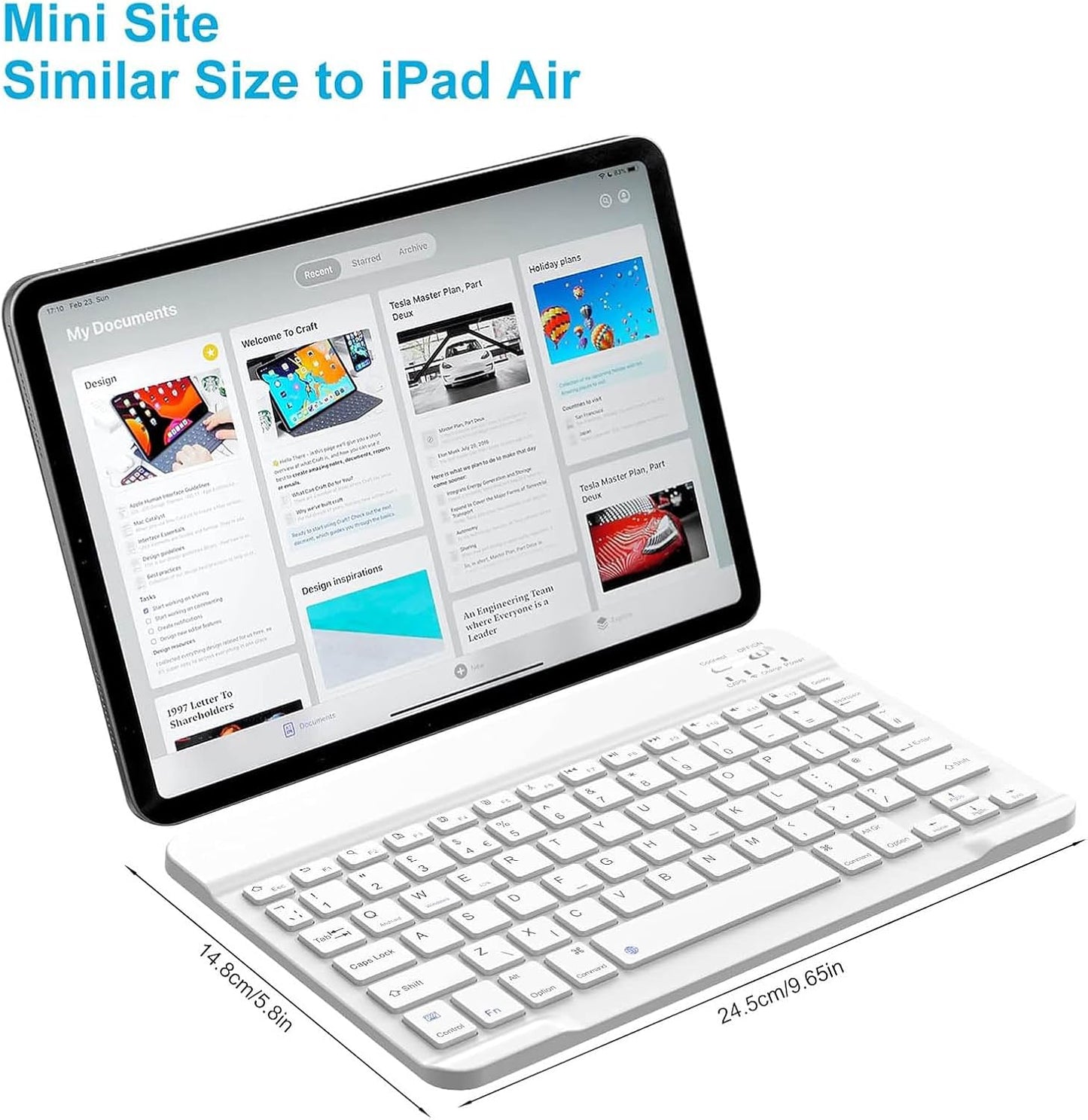 Cimetech Bluetooth Keyboard, Ultra-Slim Wireless Keyboard Quiet Portable Design with Built-in Rechargeable Battery, Fast Charging for iPad, iPhone, MacBook, Tablet,IOS, Android 3.0 and Above OS White