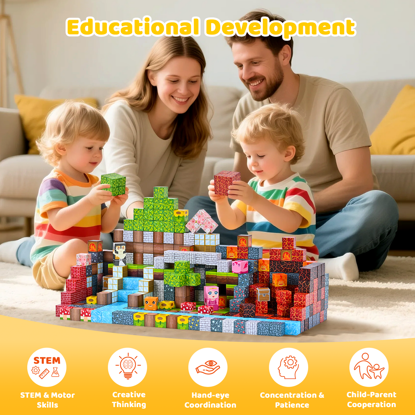 Magnetic Blocks, Upgraded 200pcs Magnet Tiles Building Set for Boys & Girls, Magnetic Cubes Toys, STEM Montessori Sensory Toys for Kids, Birthday Festival Gifts for Ages 3+ Years Old (Lava)