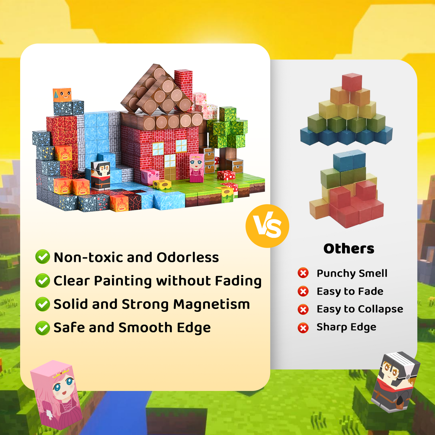 Magnetic Blocks, Upgraded 200pcs Magnet Tiles Building Set for Boys & Girls, Magnetic Cubes Toys, STEM Montessori Sensory Toys for Kids, Birthday Festival Gifts for Ages 3+ Years Old (Lava)